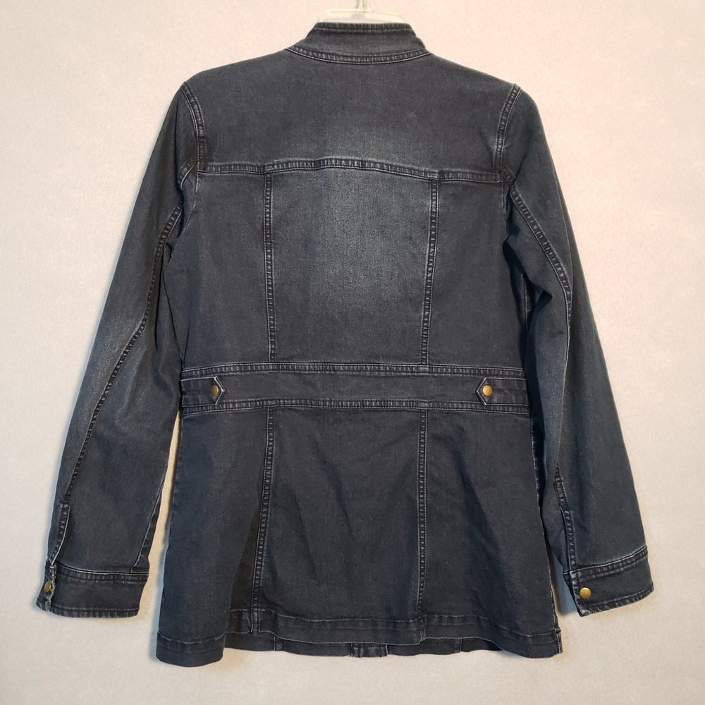 J. Jill Womens S Utility Barn Jacket Dark Indigo Blue Denim Stretch Chore Coat - Picture 6 of 11